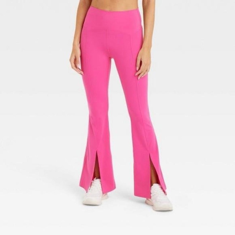 pink flare leggings barbiecore yoga pilates y2k dollette coquette slit - Picture 6 of 6